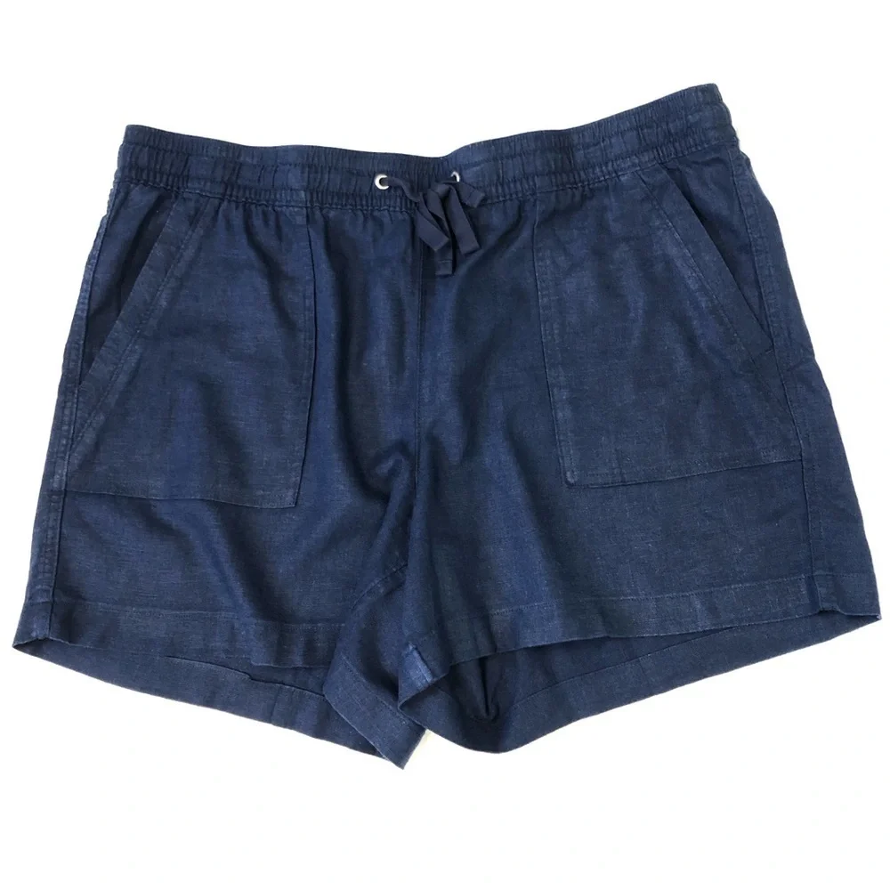 Nautica Women's Linen Blend Pull-On Navy Drawstring Casual Shorts size XL